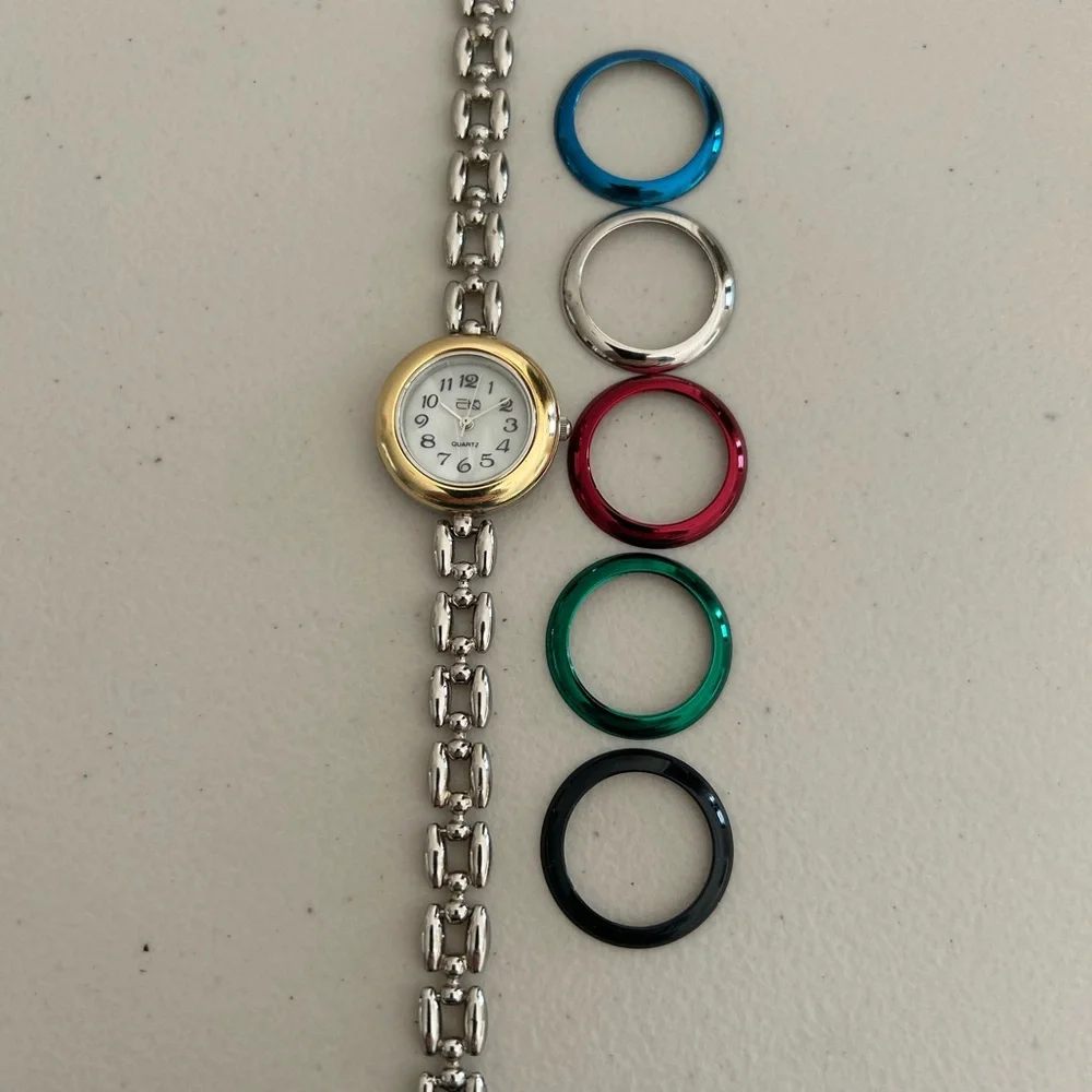 Gold and Silver new Watch with Interchangeable Bezels- Quartz movement